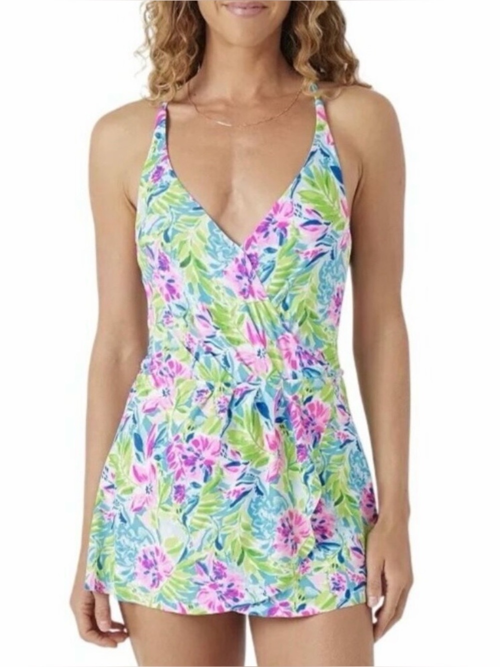 Women’s Floral Halter One-Piece Swim Dress size M NWT